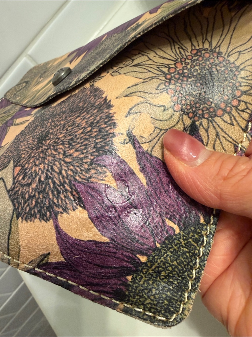 Patricia Nash Yellow Beige Floral Sunflower Clutch with Purple Accents - Picture 3 of 8